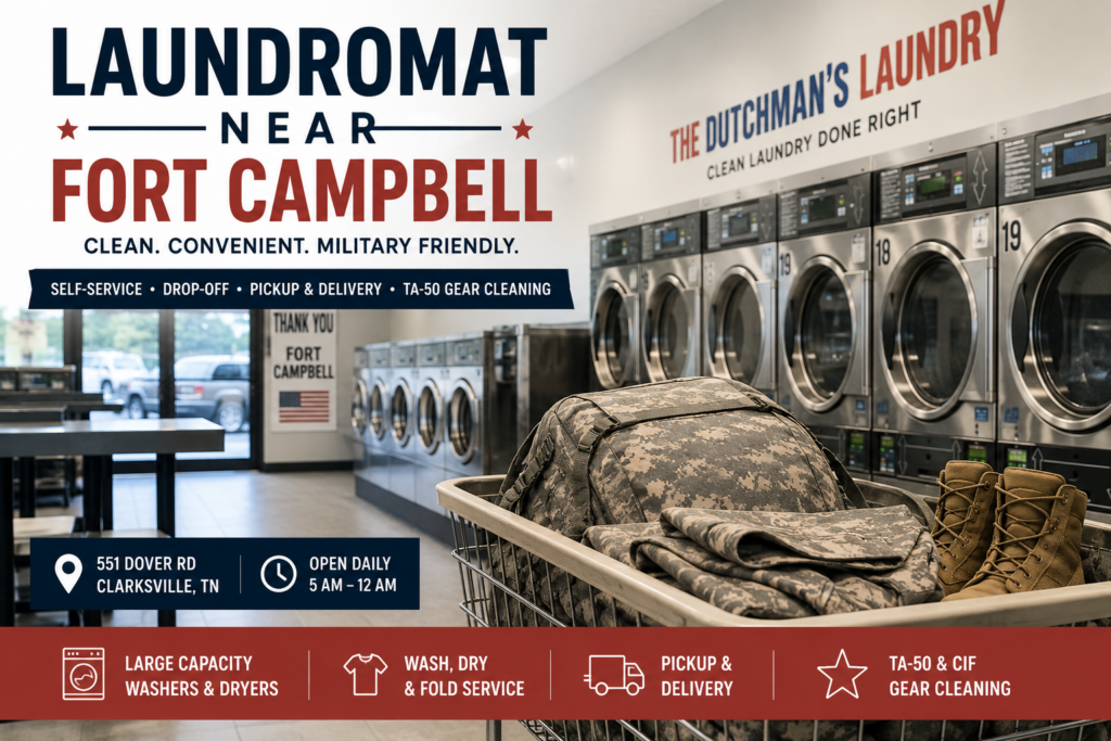 Laundromat near Fort Campbell with large washers, dryers and military laundry services in Clarksville TN